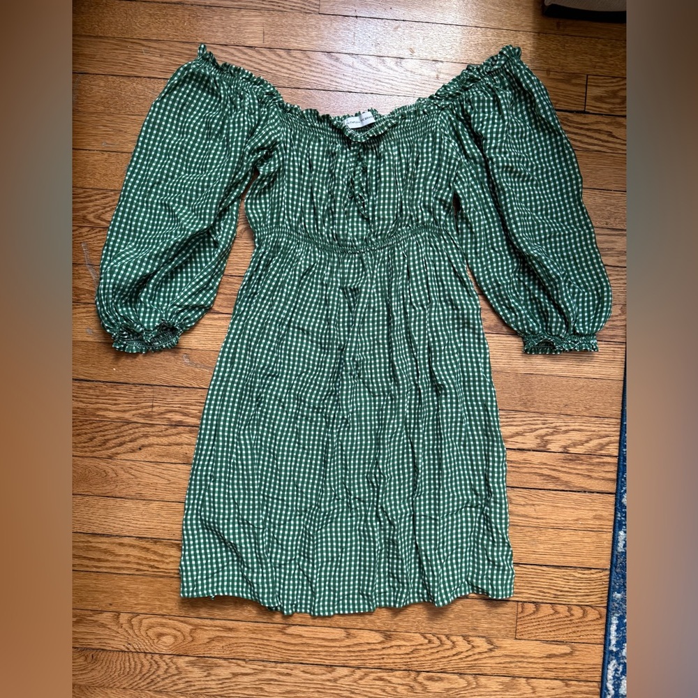 Faithfull the Brand Checkered Off-Shoulder Dress - Size XL